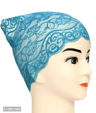 Women's Hijab Cap , Lycra Net Under Scarf Cap,Inner Head Cap for Girls, (3 Pcs-Black|Cream|Light Blue)-thumb4