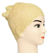 Women's Hijab Cap , Lycra Net Under Scarf Cap,Inner Head Cap for Girls, (3 Pcs-Black|Cream|Dark Brown)-thumb2