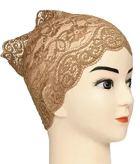 Women's Hijab Cap , Lycra Net Under Scarf Cap,Inner Head Cap for Girls, (3 Pcs-Black|Cream|Dark Brown)-thumb3