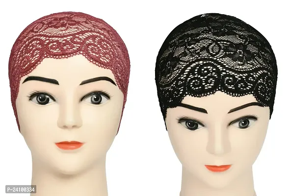 Hijab Headband for Women, Under Hijab Scarf Dark Maroon and Black Naqab Headband for Girls (2 Pcs)