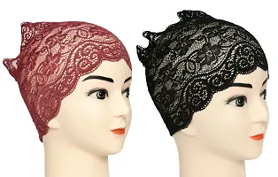 Hijab Headband for Women, Under Hijab Scarf Dark Maroon and Black Naqab Headband for Girls (2 Pcs)-thumb1