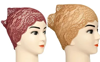 Hijab Headband for Women, Under Hijab Scarf Dark Maroon and Copper Brown Naqab Headband for Girls (2 Pcs)-thumb1