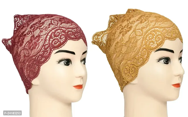 Hijab Headband for Women, Under Hijab Scarf Dark Maroon and Golden Naqab Headband for Girls (2 Pcs)-thumb2