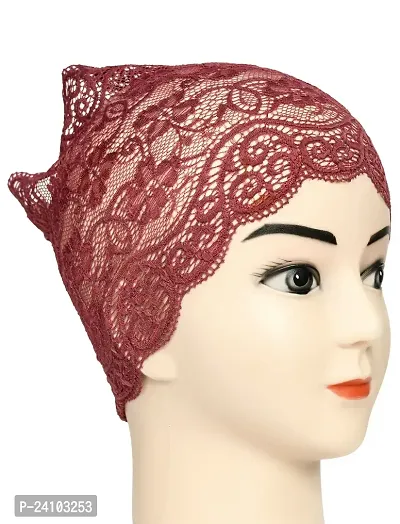 Hijab Headband for Women, Under Hijab Scarf Dark Maroon and Golden Naqab Headband for Girls (2 Pcs)-thumb4