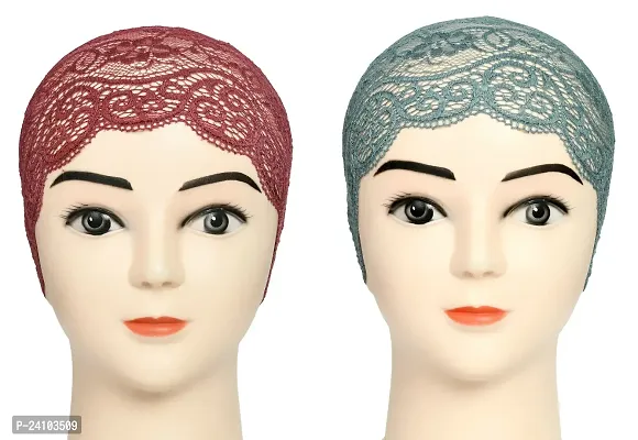 Hijab Headband for Women, Under Hijab Scarf Dark Maroon and Grey Naqab Headband for Girls (2 Pcs)