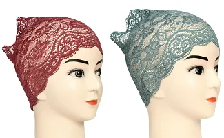 Hijab Headband for Women, Under Hijab Scarf Dark Maroon and Grey Naqab Headband for Girls (2 Pcs)-thumb1