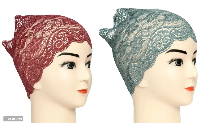 Hijab Headband for Women, Under Hijab Scarf Dark Maroon and Grey Naqab Headband for Girls (2 Pcs)-thumb2