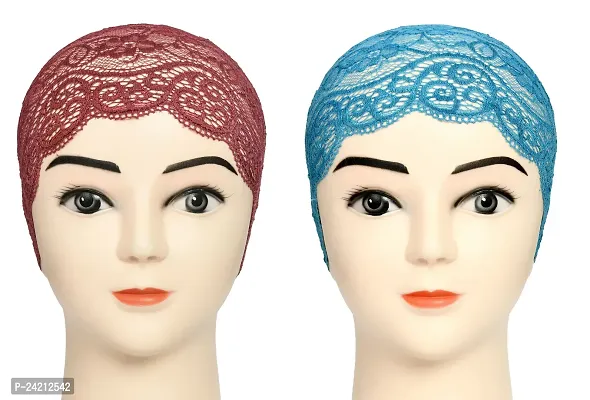 Hijab Headband for Women, Under Hijab Scarf Dark Maroon and Light Blue Naqab Headband for Girls (2 Pcs)