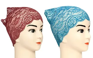 Hijab Headband for Women, Under Hijab Scarf Dark Maroon and Light Blue Naqab Headband for Girls (2 Pcs)-thumb1