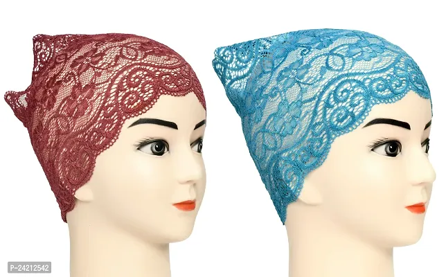 Hijab Headband for Women, Under Hijab Scarf Dark Maroon and Light Blue Naqab Headband for Girls (2 Pcs)-thumb2