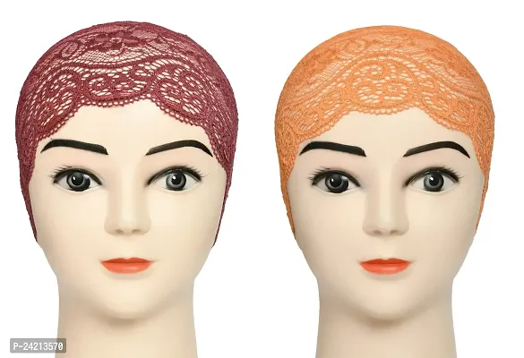 Hijab Headband for Women, Under Hijab Scarf Dark Maroon and Orange Naqab Headband for Girls (2 Pcs)