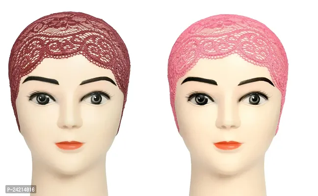 Hijab Headband for Women, Under Hijab Scarf Dark Maroon and Pink Naqab Headband for Girls (2 Pcs)