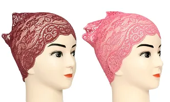 Hijab Headband for Women, Under Hijab Scarf Dark Maroon and Pink Naqab Headband for Girls (2 Pcs)-thumb1