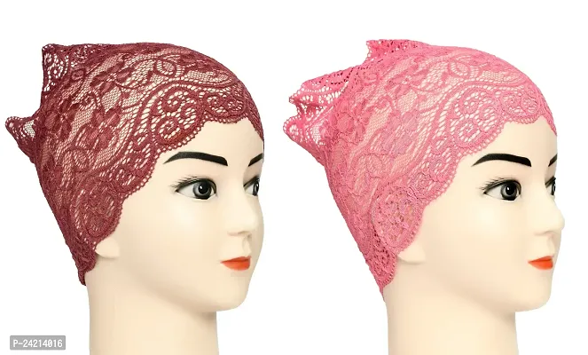 Hijab Headband for Women, Under Hijab Scarf Dark Maroon and Pink Naqab Headband for Girls (2 Pcs)-thumb2