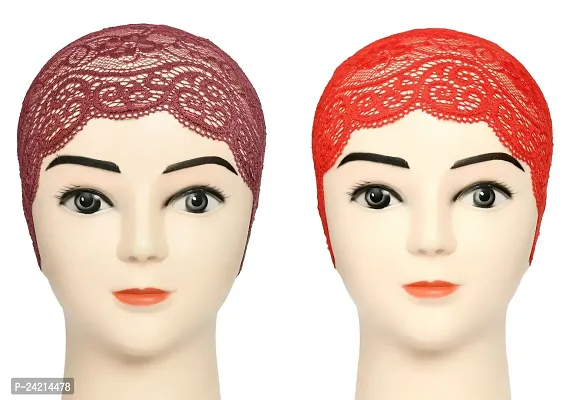 Hijab Headband for Women, Under Hijab Scarf Dark Maroon and Red Naqab Headband for Girls (2 Pcs)-thumb0