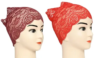 Hijab Headband for Women, Under Hijab Scarf Dark Maroon and Red Naqab Headband for Girls (2 Pcs)-thumb1