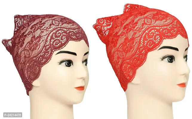 Hijab Headband for Women, Under Hijab Scarf Dark Maroon and Red Naqab Headband for Girls (2 Pcs)-thumb2