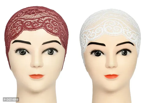 Hijab Headband for Women, Under Hijab Scarf Dark Maroon and White Naqab Headband for Girls (2 Pcs)