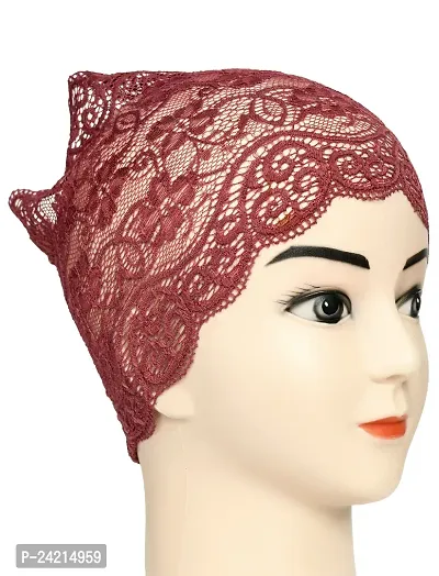 Hijab Headband for Women, Under Hijab Scarf Dark Maroon and White Naqab Headband for Girls (2 Pcs)-thumb5