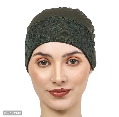 Under Hijab Scarf, Head Scarf For Women, Stretchable Designer Head Scarves for Girls, Comfortable inner Hijab Dark Green Cap-thumb0