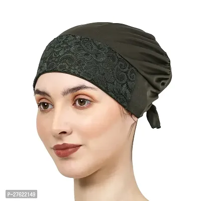 Under Hijab Scarf, Head Scarf For Women, Stretchable Designer Head Scarves for Girls, Comfortable inner Hijab Dark Green Cap-thumb4