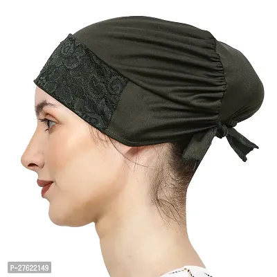 Under Hijab Scarf, Head Scarf For Women, Stretchable Designer Head Scarves for Girls, Comfortable inner Hijab Dark Green Cap-thumb5