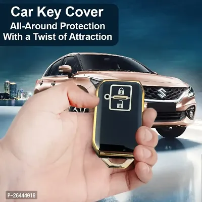 PIEA Premium TPU Luxury Car Key Cover/Silicone Key Guard for Maruti-FRONX, New Dzire, XL6, JIMNY, GRAND VITARA, New BREZZA, BALENO, New SWIFT, New SWIFT DZIRE, ERTIGA, WAGON-R (Golden/Black)-thumb0