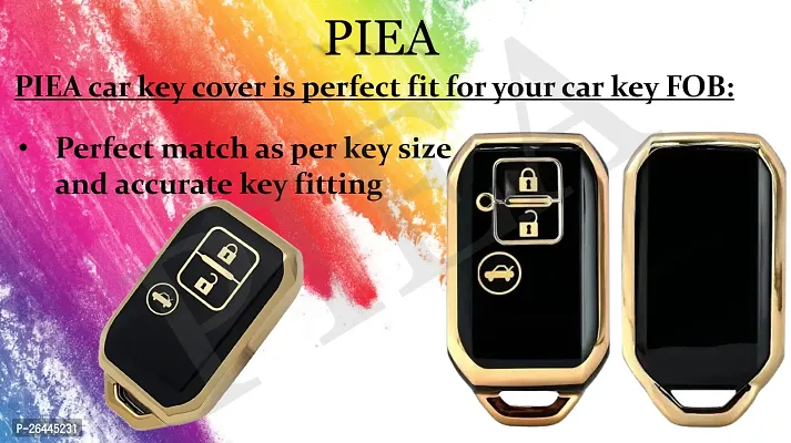 PIEA Premium TPU Luxury Car Key Cover/Silicone Key Guard for Maruti-FRONX, New Dzire, XL6, JIMNY, GRAND VITARA, New BREZZA, BALENO, New SWIFT, New SWIFT DZIRE, ERTIGA, WAGON-R(Golden/Black)-thumb3