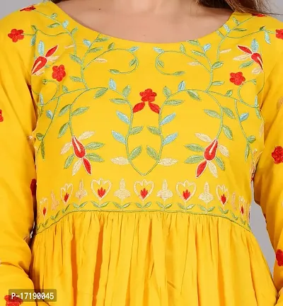 ANWEARO Women Embroidered Viscose Rayon Anarkali Kurta Yellow-thumb5