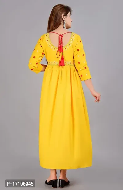 ANWEARO Women Embroidered Viscose Rayon Anarkali Kurta Yellow-thumb2