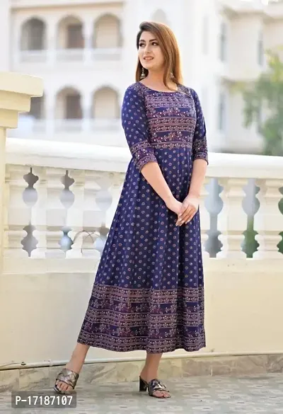 ANWEARO Women Printed Rayon Mirror Work Anarkali Kurta-thumb4