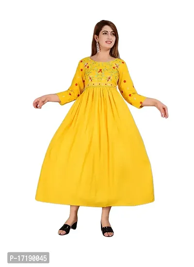 ANWEARO Women Embroidered Viscose Rayon Anarkali Kurta Yellow-thumb0