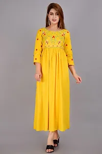 ANWEARO Women Embroidered Viscose Rayon Anarkali Kurta Yellow-thumb2