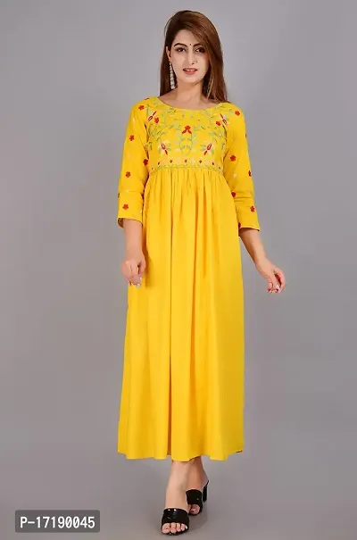 ANWEARO Women Embroidered Viscose Rayon Anarkali Kurta Yellow-thumb3