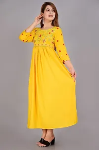 ANWEARO Women Embroidered Viscose Rayon Anarkali Kurta Yellow-thumb3