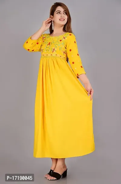 ANWEARO Women Embroidered Viscose Rayon Anarkali Kurta Yellow-thumb4