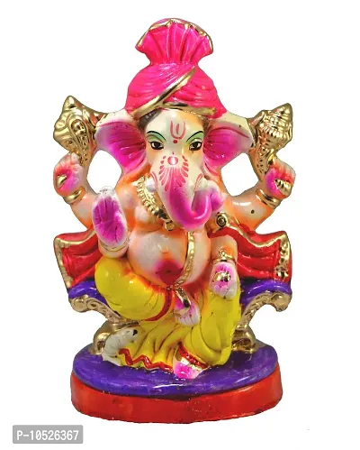 Amazingindiaonline Clay Handicraft Eco Friendly Statue Colorful Indian God Pagdi Ganesh for Ganpati Chaturthi Idol (Multicolour, 7 Inch)