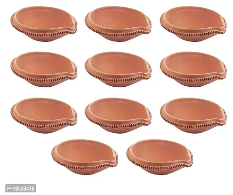 Sajan Creation Set of 11 Pieces Clay Terracotta Big Size Earthenware Handmade Traditional Diya Christmas New Year Decoration