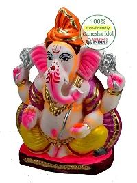 Amazingindiaonline Clay Handcrafted Colorful Turban Bappa Statue - 7 Inch, Multicolour-thumb1