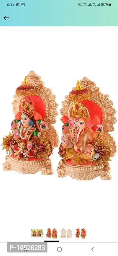 Creations Handicrafts Ganesh Laxmiji murti with Shringar and Asni mats | Mitti Ganesh Laxmi Ji Clay Idol for Diwali | Ganesh laxmi for Diwali Puja/Diwali puja Essentials-thumb2