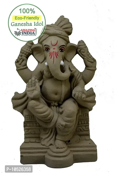 Amazingindiaonline India Handcrafted Eco Friendly Ganesha Statue Plain Clay Indian God Sculpture for Ganpati Visarjan Idol (Multicolour, 9 inch)-thumb4