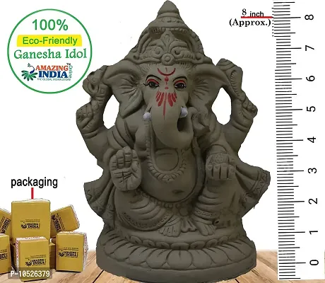 Amazingindiaonline India Handcrafted Eco Friendly Ganesha Statue Plain Clay Indian God Sculpture for Ganpati Visarjan Idol (Multicolour, 8 Inches)-thumb3