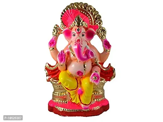 Eco-Friendly Ganesha Sitting Pose Lal bhag ka Raja Ganpati ji Mud/Clay Idol Water Soluble Ganesha Chaturthi (multicolour, 8 inch)-thumb0