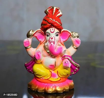 Sawan Shopping Mart Superb 7 INCH Eco-Friendly Water Soluble Ganpati for Ganesh Chaturthi, Idols for Home,Ganpati murti Pure Terracotta Pooja use 7 Inch(Multicolour)-thumb2