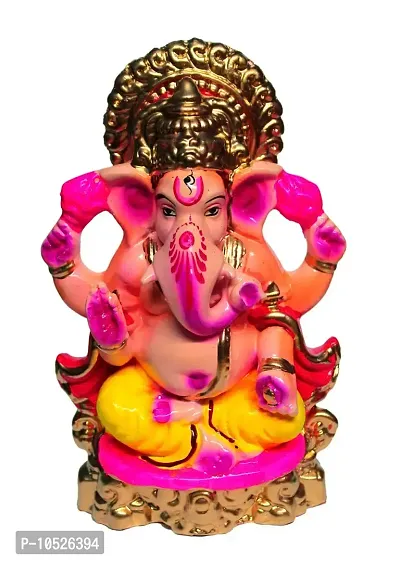 BANSIGOODS Handicraft Eco Friendly Ganesha Colorful Indian God Water Soluble Clay Sculpture Statue (Multicolour, Standard Size)-thumb3
