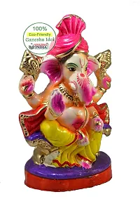 Amazingindiaonline Clay Handicraft Eco Friendly Statue Colorful Indian God Pagdi Ganesh for Ganpati Chaturthi Idol (Multicolour, 7 Inch)-thumb1