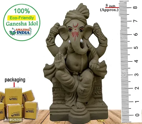 Amazingindiaonline India Handcrafted Eco Friendly Ganesha Statue Plain Clay Indian God Sculpture for Ganpati Visarjan Idol (Multicolour, 9 inch)-thumb3