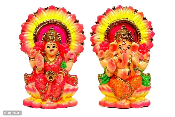 Creations Handicrafts Ganesh Laxmiji murti with Shringar and Asni mats | Mitti Ganesh Laxmi Ji Clay Idol for Diwali | Ganesh laxmi for Diwali Puja/Diwali puja Essentials