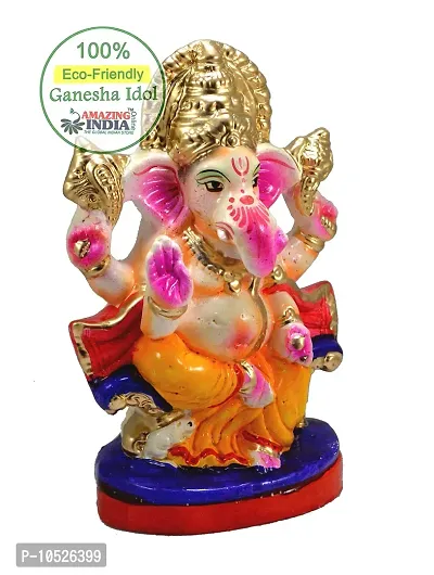 Amazingindiaonline Classic Eco-Friendly Ganesha Clay Idol Colorful Indian God Ganesh Figurine for Ganpati Chaturthi Visarjan (Multicolour, 7 Inch)-thumb2