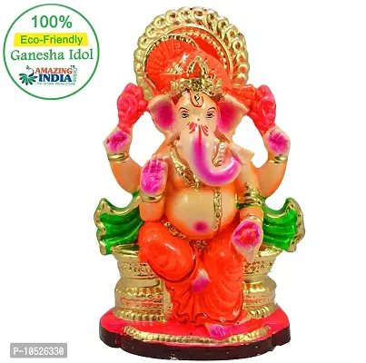 Amazingindiaonline Handicraft Eco-Friendly Colorful Water Soluble Clay Ganesha Statue Indian God Sculpture (Multicolour, Full Size)
